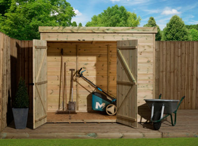 Empire 4000  Pent 7x7 pressure treated tongue and groove wooden garden shed  double door left (7' x 7' / 7ft x 7ft) (7x7)