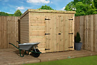 Empire 4000  Pent 7x7 pressure treated tongue and groove wooden garden shed double door right (7' x 7' / 7ft x 7ft) (7x7)