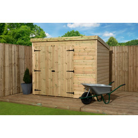 Empire 4000  Pent 8x3 pressure treated tongue and groove wooden garden shed double door left (8' x 3' / 8ft x 3ft) (8x3)