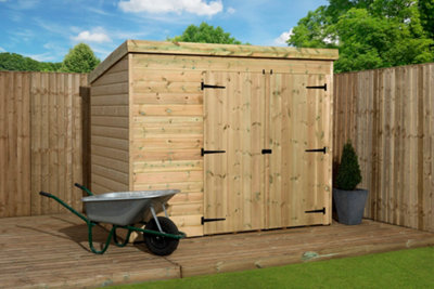 Empire 4000  Pent 8x7 pressure treated tongue and groove wooden garden shed double door right (8' x 7' / 8ft x 7ft) (8x7)