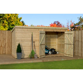 Empire 4000  Pent14x5 pressure treated tongue and groove wooden garden shed double door right (14' x 5' / 14ft x 5ft) (14x5)