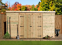 Empire 5000  Pent 10x3 pressure treated tongue and groove wooden garden shed double door centre (10' x 3' / 10ft x 3ft) (10x3)