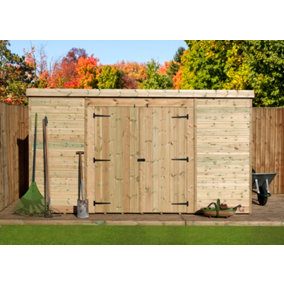Empire 5000  Pent 10x3 pressure treated tongue and groove wooden garden shed double door centre (10' x 3' / 10ft x 3ft) (10x3)