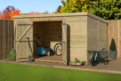 Empire 5000  Pent 12x7 pressure treated tongue and groove wooden garden shed double door centre (12' x 7' / 12ft x 7ft) (12x7)