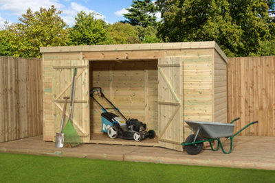 Empire 5000  Pent 14x6 pressure treated tongue and groove wooden garden shed double door centre (14' x 6' / 14ft x 6ft) (14x6)