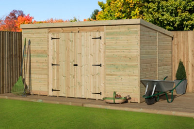 Empire 5000  Pent 14x8 pressure treated tongue and groove wooden garden shed double door centre (14' x 8' / 14ft x 8ft) (14x8)