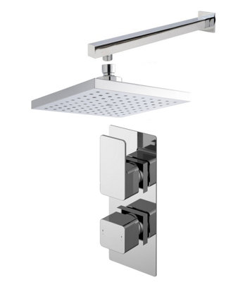 Empire Concealed Square Twin Valve, Arm & Head Shower Bundle Set - Chrome - Balterley