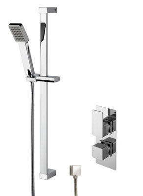 Empire Concealed Square Twin Valve & Slide Rail Kit Shower Bundle Set - Chrome - Balterley