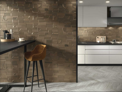 Empire Copper 3D Metallic Effect 310mm x 560mm Porcelain Wall Tiles (Pack of 7 w/ Coverage of 1.21m2)