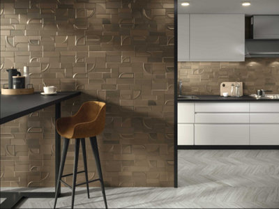 Empire Copper 3D Metallic Effect 310mm x 560mm Porcelain Wall Tiles (Pack of 7 w/ Coverage of 1.21m2)