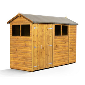 Empire Modular Apex 4x10 dipped treated tongue and groove wooden garden shed double door & windows (4' x 10' / 4ft x 10ft) (4x10)