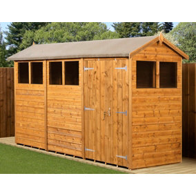 Empire Modular Apex 4x12 dipped treated tongue and groove wooden garden shed double door windows (4' x 12' / 4ft x 12ft) (4x12)