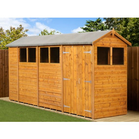 Empire Modular Apex 4x14 dipped treated tongue and groove wooden garden shed double door windows (4' x 14' / 4ft x 14ft) (4x14)
