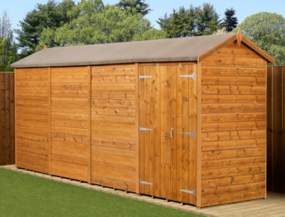 Empire Modular Apex 4x16 dipped treated tongue and groove wooden garden shed double door (4' x 16' / 4ft x 16ft) (4x16)