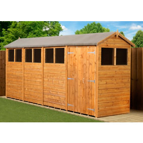 Empire Modular Apex 4x16 dipped treated tongue and groove wooden garden shed double door windows (4' x 16' / 4ft x 16ft) (4x16)