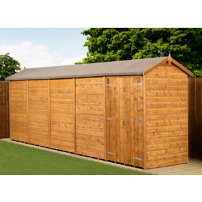 Empire Modular Apex 4x20 dipped treated tongue and groove wooden garden shed Double Door (4' x 20' / 4ft x 20ft) (4x20)