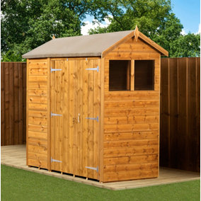 Empire Modular Apex 4x6 dipped treated tongue and groove wooden garden shed double door windows (4' x 6' / 4ft x 6ft) (4x6)