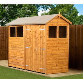 Empire Modular Apex 4x8 dipped treated tongue and groove wooden garden shed double door windows (4' x 8' / 4ft x 8ft) (4x8)