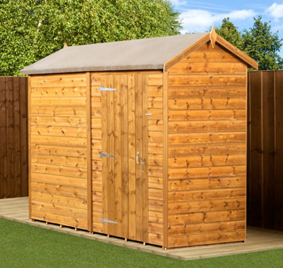 Empire Modular Apex 4x8 dipped treated tongue and groove wooden garden shed Single Door No Windows (4' x 8' / 4ft x 8ft) (4x8)