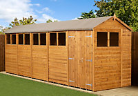 Empire Modular Apex 6x20 dipped treated tongue and groove wooden garden shed Double Door & Windows (6' x 20' / 6ft x 20ft) (6x20)