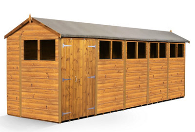 Empire Modular Apex 6x20 dipped treated tongue and groove wooden garden shed Double Door & Windows (6' x 20' / 6ft x 20ft) (6x20)