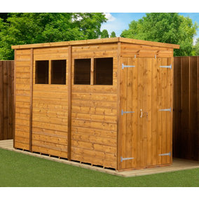 Empire Modular Pent 10x4 dipped treated tongue and groove wooden garden shed double door windows (10' x 4' / 10ft x 4ft) (10x4)