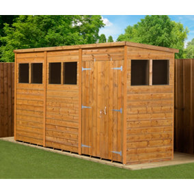 Empire Modular Pent 12x4  dipped treated tongue and groove wooden garden shed double door (12' x 4' / 12ft x 4ft) (12x4)