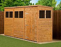 Empire Modular Pent 12x4 dipped treated tongue and groove wooden garden shed with windows (12' x 4' / 12ft x 4ft) (12x4)