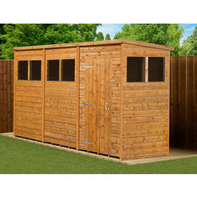 Empire Modular Pent 12x4 dipped treated tongue and groove wooden garden shed with windows (12' x 4' / 12ft x 4ft) (12x4)