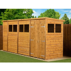Empire Modular Pent 14x4  dipped treated tongue and groove wooden garden shed double door windows (14' x 4' / 14ft x 4ft) (14x4)