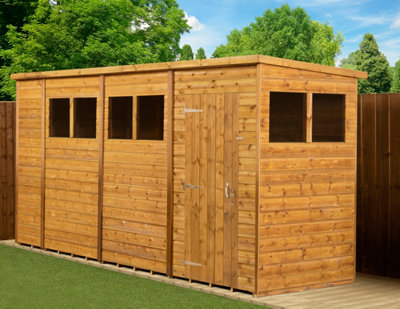 Empire Modular Pent 14x4 dipped treated tongue and groove wooden garden ...