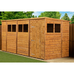 Empire Modular Pent 14x6 dipped treated tongue and groove wooden garden shed with windows (14' x 6' / 14ft x 6ft) (14x6)