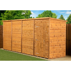 Empire Modular Pent 16x4 dipped treated tongue and groove wooden garden shed single door no windows (16' x 4' / 16ft x 4ft) (16x4)