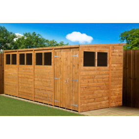 Empire Modular Pent 16x6 dipped treated tongue and groove wooden garden shed double door windows (16' x 6' / 16ft x 6ft) (16x6)