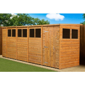 Empire Modular Pent 18x4 dipped treated tongue and groove wooden garden shed With Windows (18' x 4' / 18ft x 4ft) (18x4)
