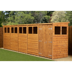 Empire Modular Pent 20x4 dipped treated tongue and groove wooden garden shed double door windows (20' x 4' / 20ft x 4ft) (20x4)