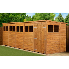 Empire Modular Pent 20x6  dipped treated tongue and groove wooden garden shed  double door windows (20' x 6' / 20ft x 6ft) (20x6)