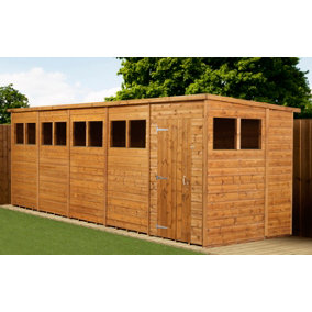 Empire Modular Pent 20x6 dipped treated tongue and groove wooden garden shed with windows (20' x 6' / 20ft x 6ft) (20x6)