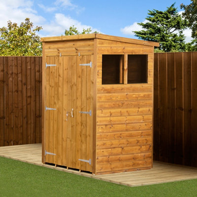 Empire Modular Pent 4x4 dipped treated tongue and groove wooden garden shed double door & windows (4' x 4' / 4ft x 4ft) (4x4)