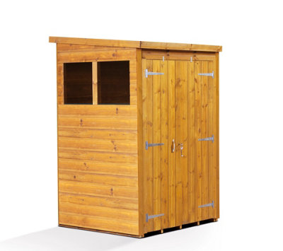 Empire Modular Pent 4x4 dipped treated tongue and groove wooden garden shed double door & windows (4' x 4' / 4ft x 4ft) (4x4)