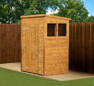 Empire Modular Pent 4x4 dipped treated tongue and groove wooden garden shed with windows (4' x 4' / 4ft x 4ft) (4x4)