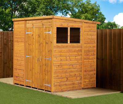Empire Modular Pent 6x6 dipped treated tongue and groove wooden garden shed double door & windows (6' x 6' / 6ft x 6ft) (6x6)