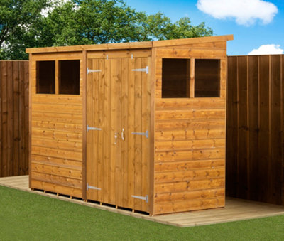 Empire Modular Pent 8x4 dipped treated tongue and groove wooden garden shed Double Door & Windows (8' x 4' / 8ft x 4ft) (8x4)