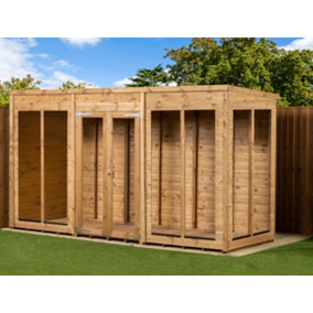 Empire Pent Summerhouse 12X4 dipped treated tongue and groove wooden garden shed double door (12' x 4' / 12ft x 4ft) (12x4)