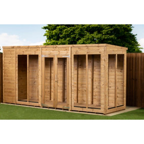 Empire Pent Summerhouse 14X4 dipped treated tongue and groove wooden garden shed double door (14' x 4' / 14ft x 4ft) (14x4)