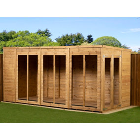Empire Pent Summerhouse 14X6 dipped treated tongue and groove wooden garden shed Double Door (14' x 6' / 14ft x 6ft) (14x6)