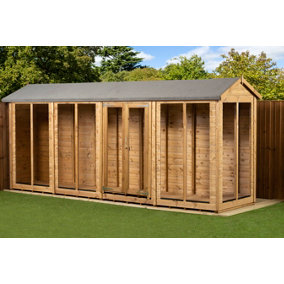 Empire Pent Summerhouse 16X4 dipped treated tongue and groove wooden garden shed double door (16' x 4' / 16ft x 4ft) (16x4)