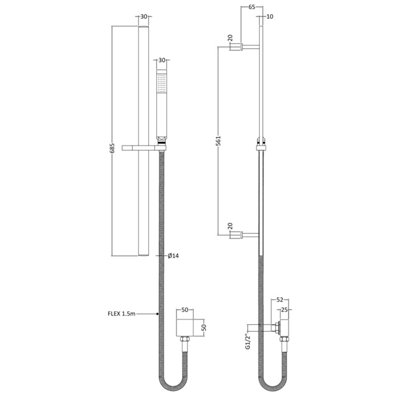 Empire Rectangular Slider Rail Kit with Outlet Elbow - Brushed Pewter - Balterley
