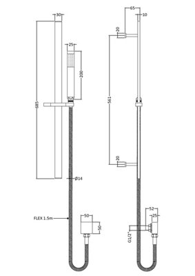 Empire Rectangular Slider Rail Kit with Outlet Elbow - Matt Black - Balterley