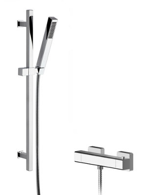 Empire Square Bar Valve & Slide Rail Shower Kit - Chrome - Balterley